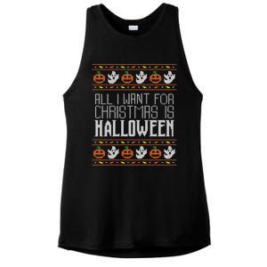 All I Want For Christmas Is Halloween Ugly Sweater Holiday Gift Ladies PosiCharge Tri-Blend Wicking Tank