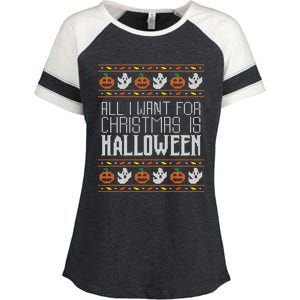 All I Want For Christmas Is Halloween Ugly Sweater Holiday Gift Enza Ladies Jersey Colorblock Tee