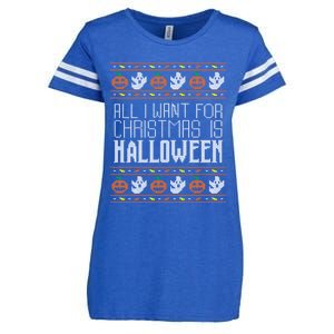 All I Want For Christmas Is Halloween Ugly Sweater Holiday Gift Enza Ladies Jersey Football T-Shirt