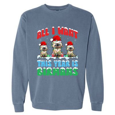 All I Want This Year Is Bir Cat Wearing Christmas Hat Cool Gift Garment-Dyed Sweatshirt