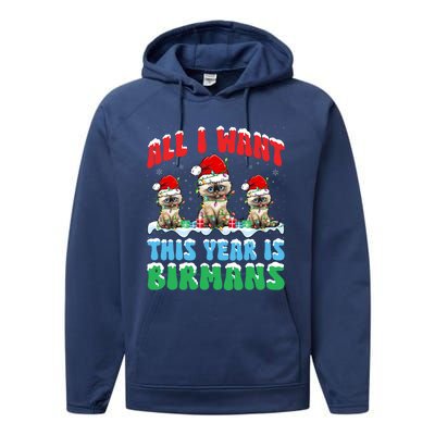 All I Want This Year Is Bir Cat Wearing Christmas Hat Cool Gift Performance Fleece Hoodie