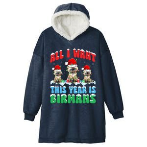 All I Want This Year Is Bir Cat Wearing Christmas Hat Cool Gift Hooded Wearable Blanket