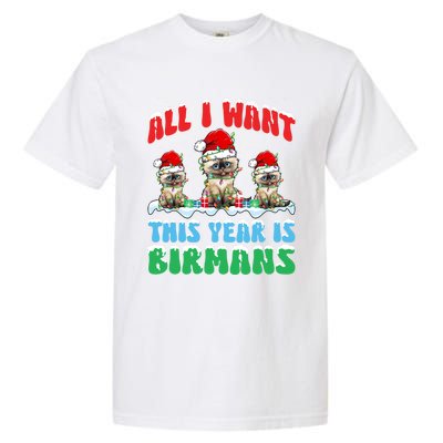 All I Want This Year Is Bir Cat Wearing Christmas Hat Cool Gift Garment-Dyed Heavyweight T-Shirt