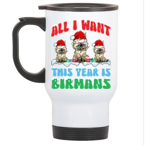 All I Want This Year Is Bir Cat Wearing Christmas Hat Cool Gift Stainless Steel Travel Mug