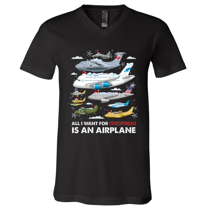 All I Want For Christmas Is An Airplane Merry Christmas V-Neck T-Shirt