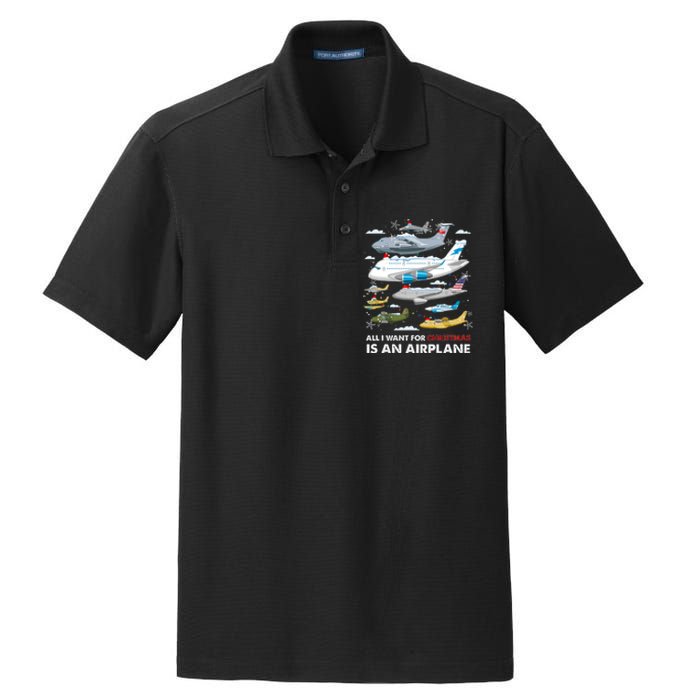 All I Want For Christmas Is An Airplane Merry Christmas Dry Zone Grid Polo