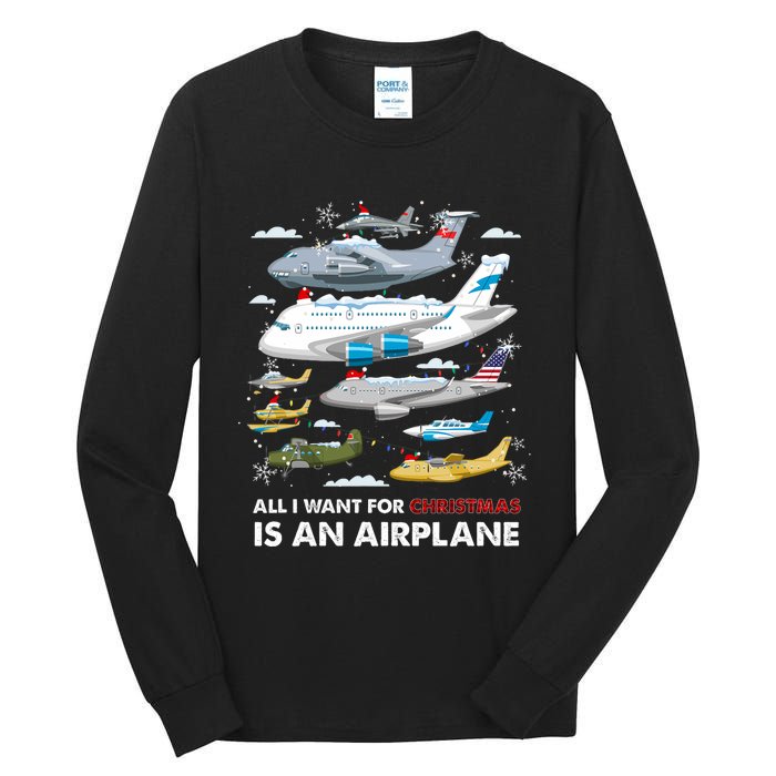 All I Want For Christmas Is An Airplane Merry Christmas Tall Long Sleeve T-Shirt