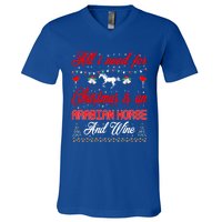 All I Want For Christmas Arabian Horse And Wine Gift V-Neck T-Shirt