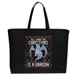 All I Want For Christmas Is A Dragon Ugly Xmas Sweater Great Gift Cotton Canvas Jumbo Tote