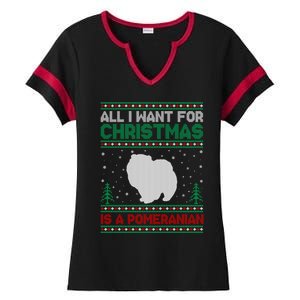 All I Want For Xmas Is A Pomeranian Dog Ugly Xmas Sweater Meaningful Gift Ladies Halftime Notch Neck Tee