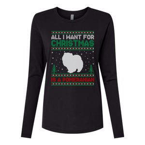 All I Want For Xmas Is A Pomeranian Dog Ugly Xmas Sweater Meaningful Gift Womens Cotton Relaxed Long Sleeve T-Shirt