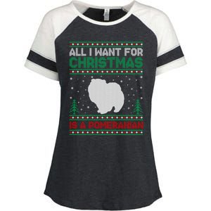 All I Want For Xmas Is A Pomeranian Dog Ugly Xmas Sweater Meaningful Gift Enza Ladies Jersey Colorblock Tee