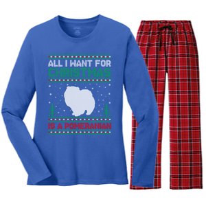 All I Want For Xmas Is A Pomeranian Dog Ugly Xmas Sweater Meaningful Gift Women's Long Sleeve Flannel Pajama Set 