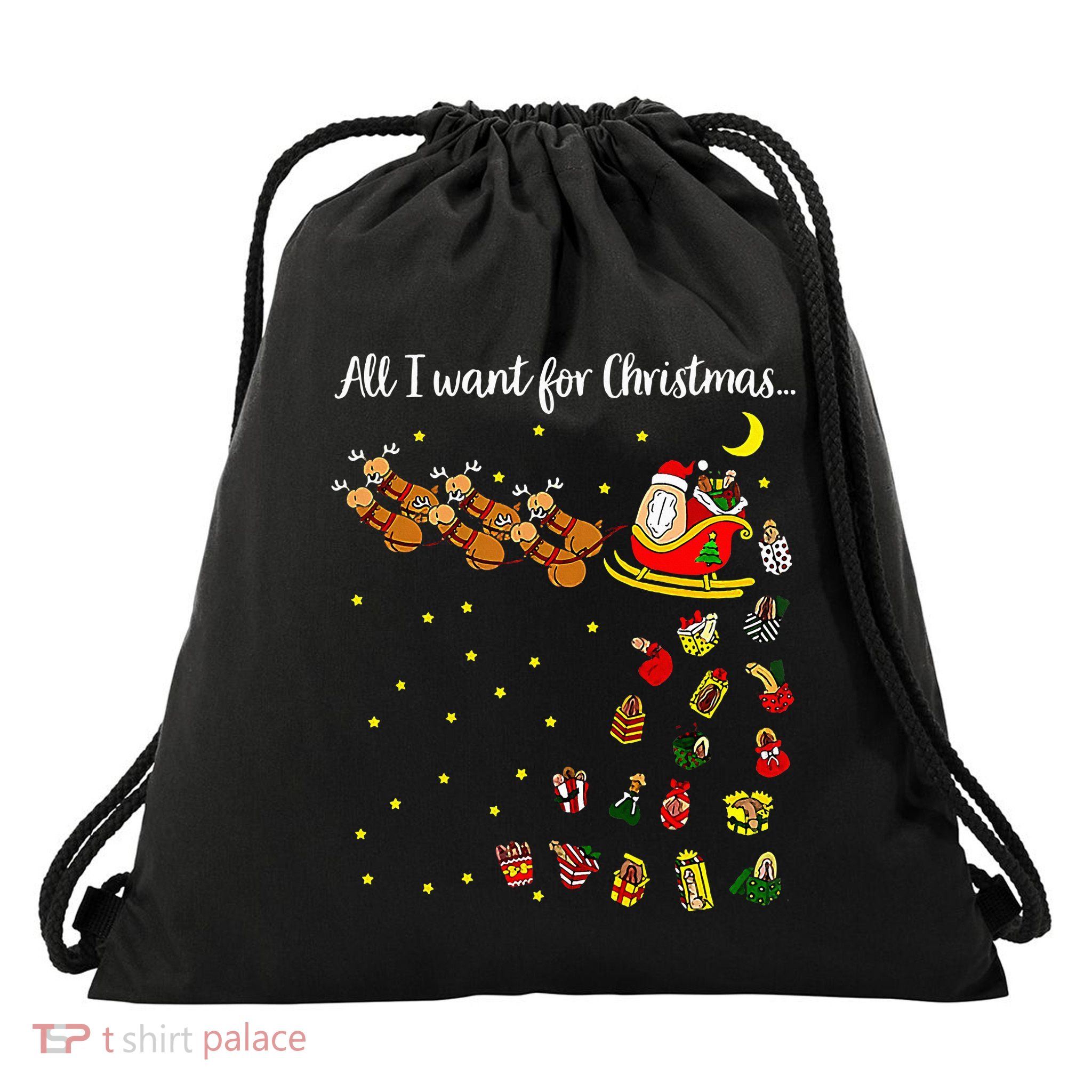 All I Want For Christmas Is D Merry Dickmas Dirty Christmas Drawstring Bag