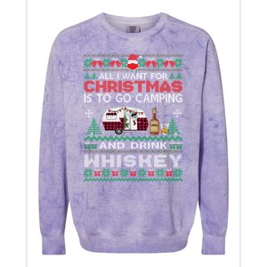 All I Want Is To Go Camping Whiskey Ugly Sweater Party Gift Colorblast Crewneck Sweatshirt