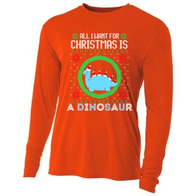 All I Want For Christmas Is A Dinosaur Fun Xmas Ugly Sweater Gift Cooling Performance Long Sleeve Crew