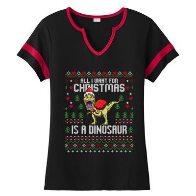 All I Want For Christmas Dinosaur Trex Ugly Xmas Ladies Halftime Notch Neck Tee