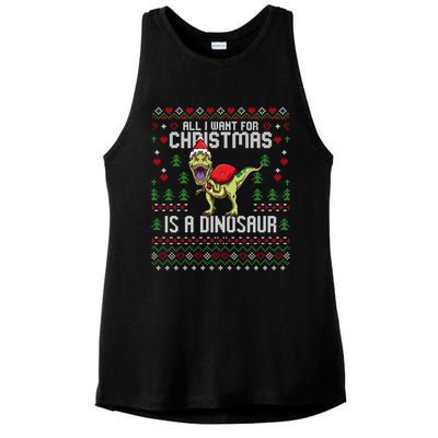 All I Want For Christmas Dinosaur Trex Ugly Xmas Ladies PosiCharge Tri-Blend Wicking Tank