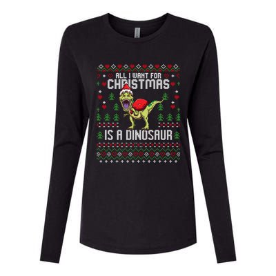 All I Want For Christmas Dinosaur Trex Ugly Xmas Womens Cotton Relaxed Long Sleeve T-Shirt