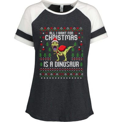 All I Want For Christmas Dinosaur Trex Ugly Xmas Enza Ladies Jersey Colorblock Tee