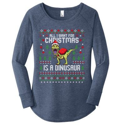 All I Want For Christmas Dinosaur Trex Ugly Xmas Women's Perfect Tri Tunic Long Sleeve Shirt