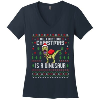 All I Want For Christmas Dinosaur Trex Ugly Xmas Women's V-Neck T-Shirt