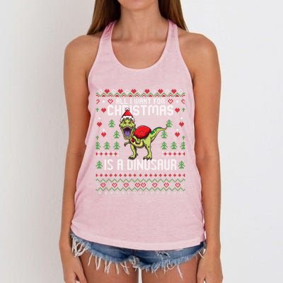 All I Want For Christmas Dinosaur Trex Ugly Xmas Women's Knotted Racerback Tank