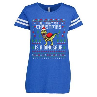 All I Want For Christmas Dinosaur Trex Ugly Xmas Enza Ladies Jersey Football T-Shirt