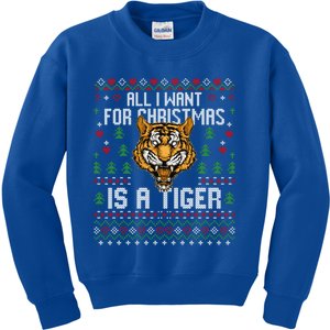 All I Want For Christmas Is A Tiger Ugly Xmas Tiger Lover Gift Kids Sweatshirt