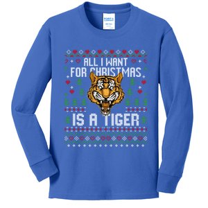 All I Want For Christmas Is A Tiger Ugly Xmas Tiger Lover Gift Kids Long Sleeve Shirt