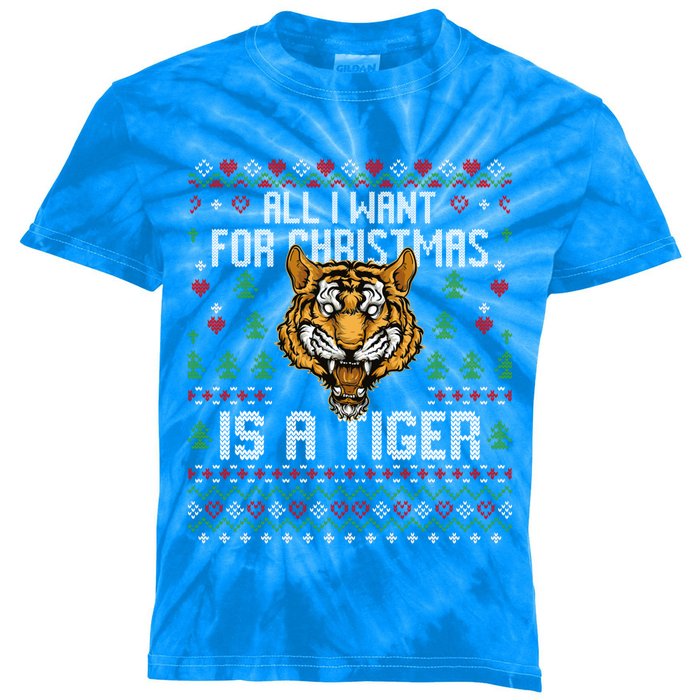 All I Want For Christmas Is A Tiger Ugly Xmas Tiger Lover Gift Kids Tie-Dye T-Shirt