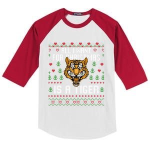 All I Want For Christmas Is A Tiger Ugly Xmas Tiger Lover Gift Kids Colorblock Raglan Jersey