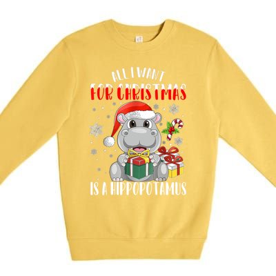 All I Want For Christmas Is A Hippopotamus Xmas Hippo Cool Gift Premium Crewneck Sweatshirt