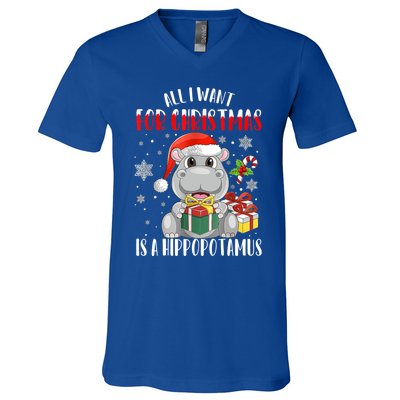 All I Want For Christmas Is A Hippopotamus Xmas Hippo Cool Gift V-Neck T-Shirt