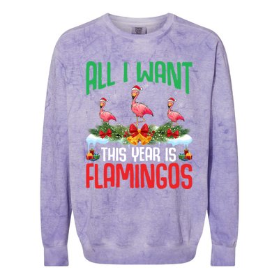 All I Want This Year Is Flamingos Wearing Hat Christmas Cute Gift Colorblast Crewneck Sweatshirt