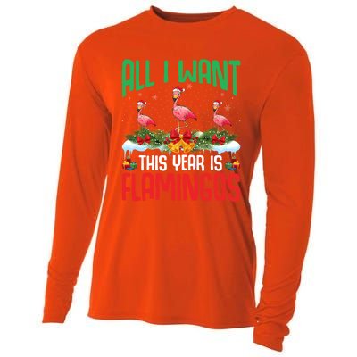 All I Want This Year Is Flamingos Wearing Hat Christmas Cute Gift Cooling Performance Long Sleeve Crew