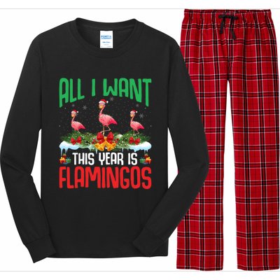 All I Want This Year Is Flamingos Wearing Hat Christmas Cute Gift Long Sleeve Pajama Set