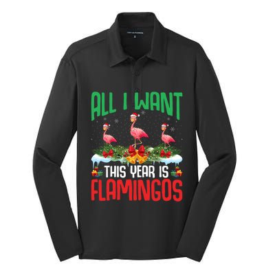 All I Want This Year Is Flamingos Wearing Hat Christmas Cute Gift Silk Touch Performance Long Sleeve Polo