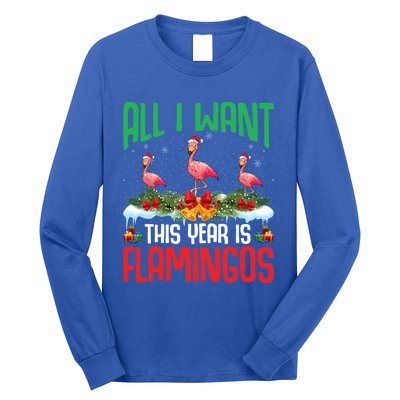 All I Want This Year Is Flamingos Wearing Hat Christmas Cute Gift Long Sleeve Shirt