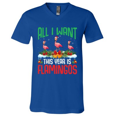 All I Want This Year Is Flamingos Wearing Hat Christmas Cute Gift V-Neck T-Shirt