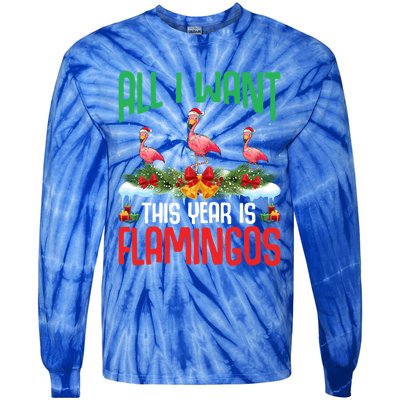 All I Want This Year Is Flamingos Wearing Hat Christmas Cute Gift Tie-Dye Long Sleeve Shirt