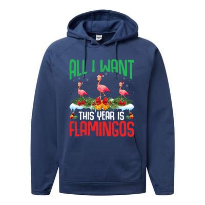 All I Want This Year Is Flamingos Wearing Hat Christmas Cute Gift Performance Fleece Hoodie