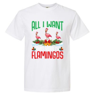 All I Want This Year Is Flamingos Wearing Hat Christmas Cute Gift Garment-Dyed Heavyweight T-Shirt