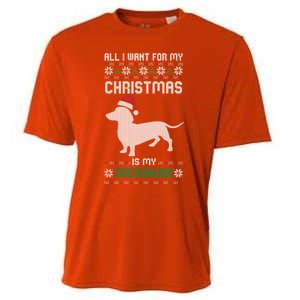 All I Want For My Christmas Dachshund Doxie Dog Ugly Xmas Pj Gift Cooling Performance Crew T-Shirt