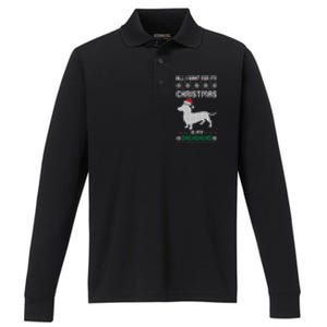 All I Want For My Christmas Dachshund Doxie Dog Ugly Xmas Pj Gift Performance Long Sleeve Polo