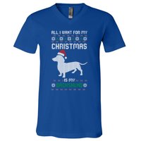 All I Want For My Christmas Dachshund Doxie Dog Ugly Xmas Pj Gift V-Neck T-Shirt