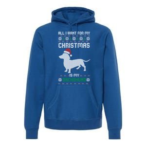 All I Want For My Christmas Dachshund Doxie Dog Ugly Xmas Pj Gift Premium Hoodie