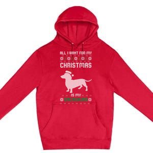 All I Want For My Christmas Dachshund Doxie Dog Ugly Xmas Pj Gift Premium Pullover Hoodie