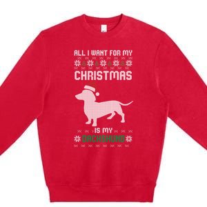 All I Want For My Christmas Dachshund Doxie Dog Ugly Xmas Pj Gift Premium Crewneck Sweatshirt