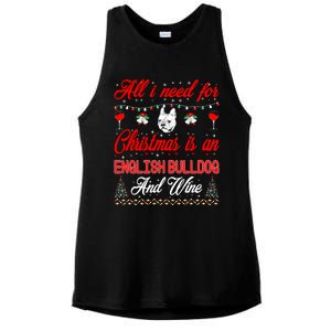 All I Want For Christmas English Bulldog And Wine Gift Ladies PosiCharge Tri-Blend Wicking Tank